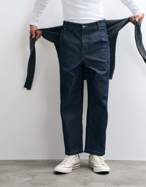 ASOS DESIGN - Jeans affusolati comodi in denim grezzo con pieghe e fibbia, 3 di 5