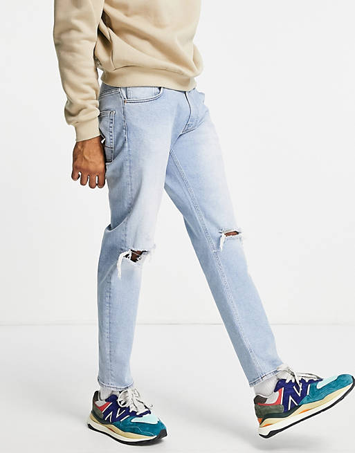 Jeans affusolati elasticizzati lavaggio medio Asos Uomo Abbigliamento Pantaloni e jeans Jeans Jeans straight 