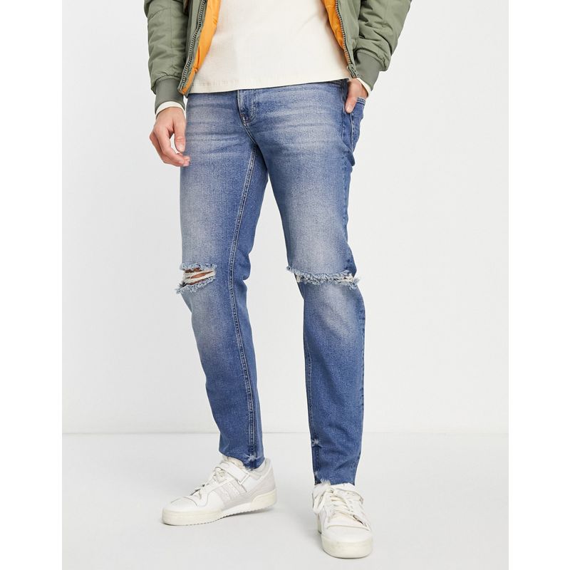 Jeans Iw71I DESIGN - Jeans affusolati lavaggio medio tinto con strappi sulle ginocchia e fondo effetto distrutto