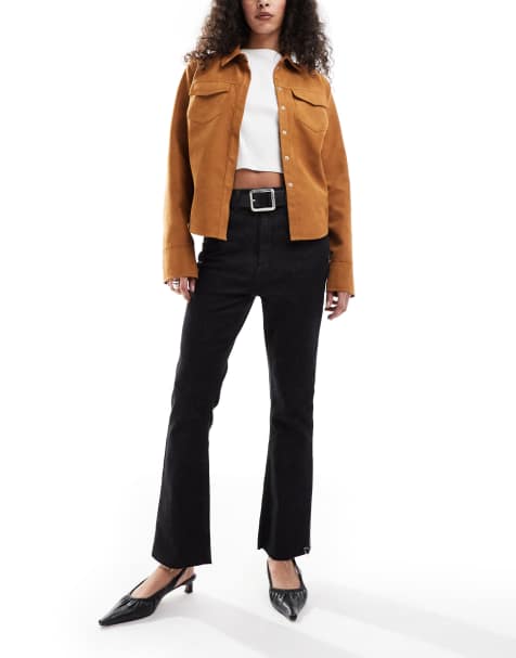 ASOS DESIGN - Jeans alla caviglia a zampa nero slavato con orlo sfrangiato - view 1
