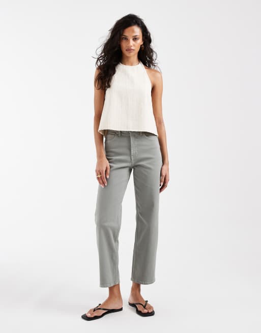 ASOS DESIGN - Jeans alla caviglia comfort stretch con gamba dritta color salvia