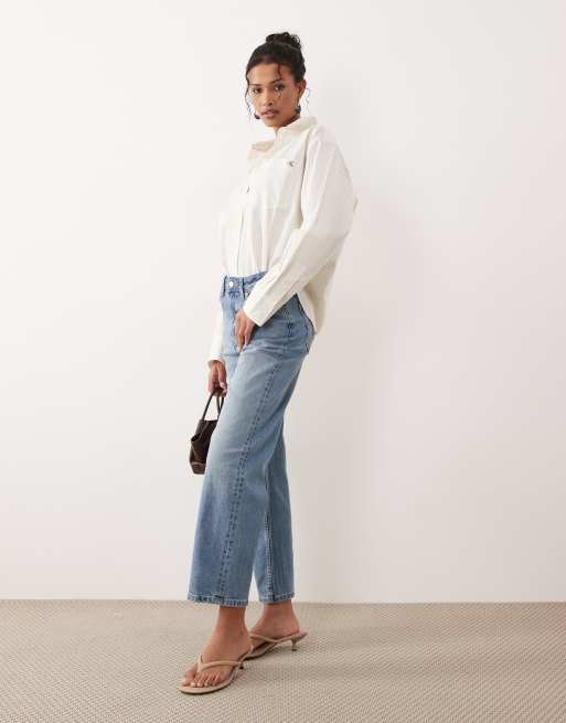 ASOS DESIGN - Jeans alla caviglia dritti comfort elasticizzati con blu medio autentico, 3 di 5