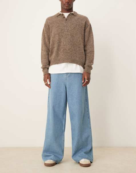 ASOS DESIGN - Jeans ampi a vita bassa e fondo ampio lavaggio blu medio scuro - view 1