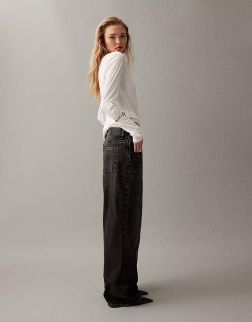 ASOS DESIGN - Jeans ampi a vita bassa nero slavato , 3 di 7