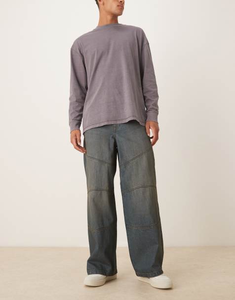 ASOS DESIGN - Jeans ampi blu lavaggio medio con tinta verde - view 1