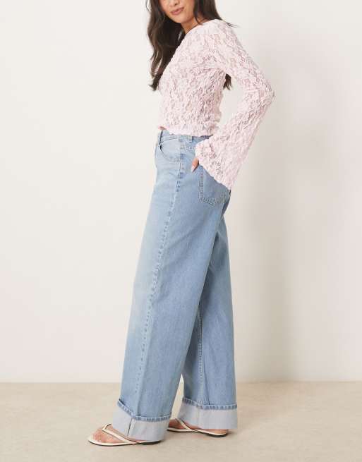 ASOS DESIGN - Jeans ampi con risvolto profondo lavaggio pallido, 3 di 5
