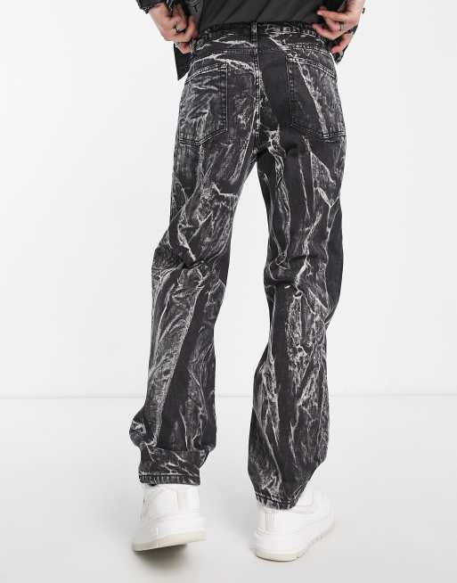ASOS DESIGN - Jeans ampi dritti lavaggio nero effetto marmo in coordinato, 2 di 4