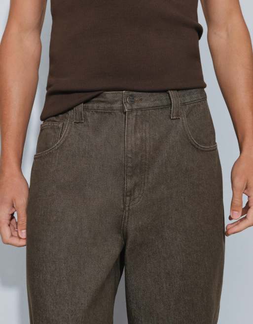ASOS DESIGN jeans ampi in khaki slavato, 4 di 5