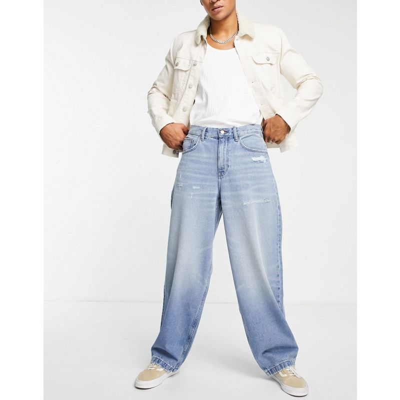 Uomo EQUtk DESIGN - Jeans ampi in misto cotone organico lavaggio chiaro con abrasioni e fondo distrutto
