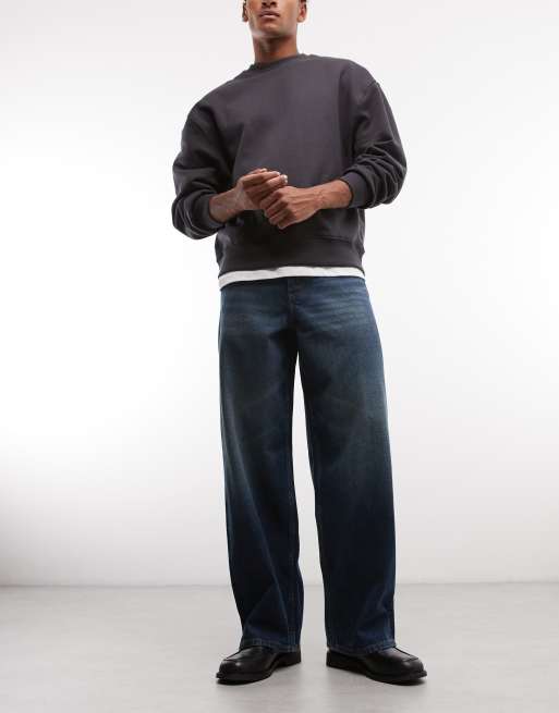 ASOS DESIGN - Jeans ampi lavaggio blu scuro vintage