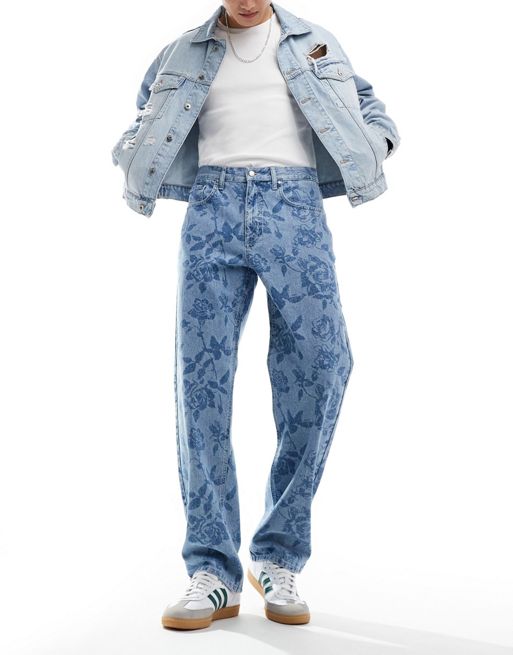 FhyzicsShops DESIGN - Jeans ampi lavaggio medio con stampa floreale