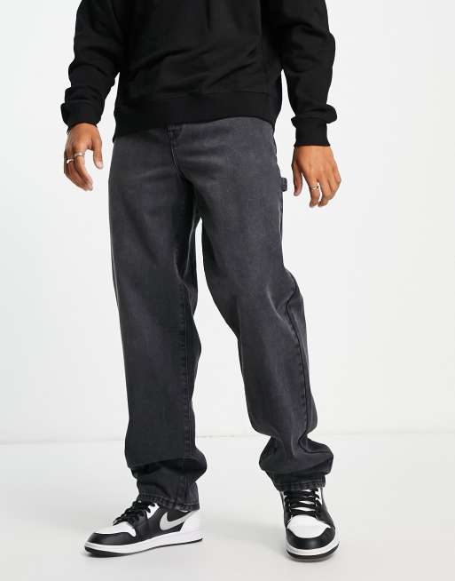 ASOS DESIGN - Jeans ampi neri con dettaglio 