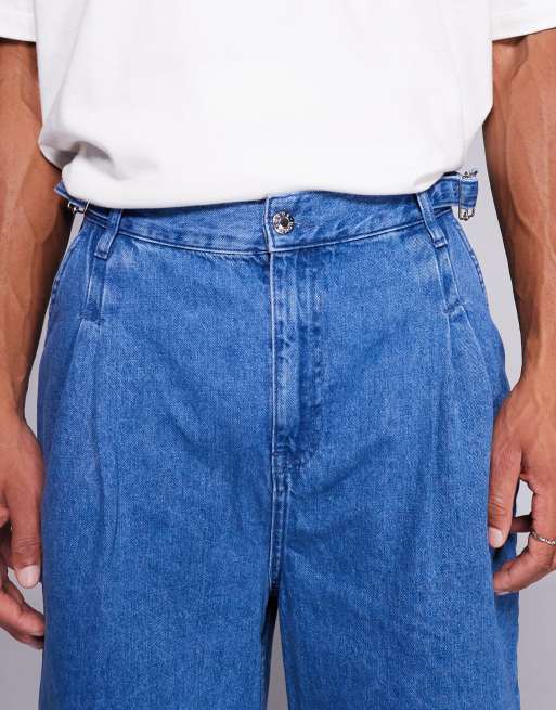 ASOS DESIGN - Jeans ampi oversize blu lavaggio medio con cinturini laterali, 5 di 5