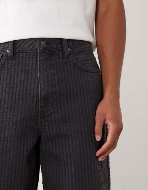 ASOS DESIGN jeans ampi testurizzati neri slavati, 3 di 5