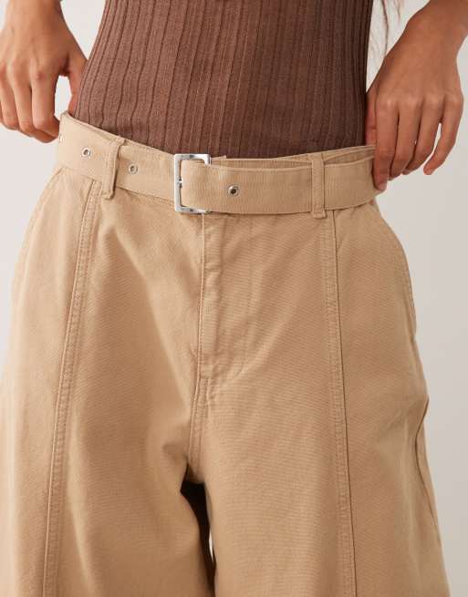 ASOS DESIGN Jeans aus Canvas mit weitem Bein und Gürtel in Khaki, 3 von 5