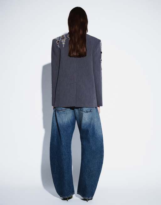 ASOS DESIGN jeans baggy con fiocco blu medio scuro, 3 di 9