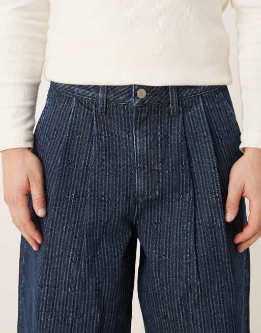 ASOS DESIGN jeans baggy estremi a righe sottili in denim grezzo con pieghe, 4 di 5