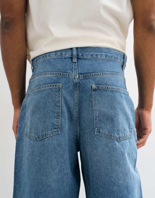 ASOS DESIGN jeans barrel blu lavaggio chiaro con tasche militari e lavaggio vintage, 5 di 5