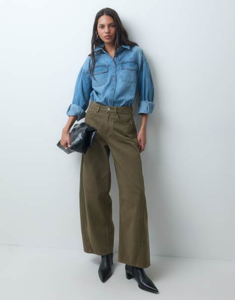 ASOS DESIGN jeans barrel con fiocco color kaki - view 1