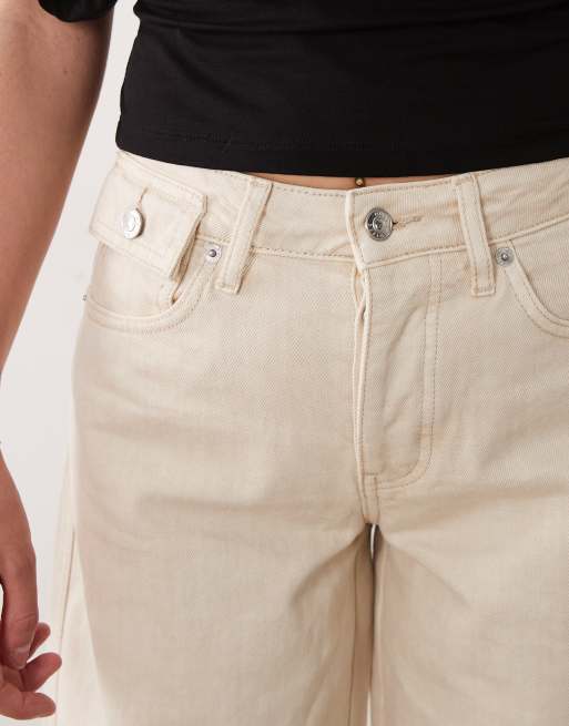 ASOS DESIGN jeans barrel con tasche con patta in ecru, 5 di 5