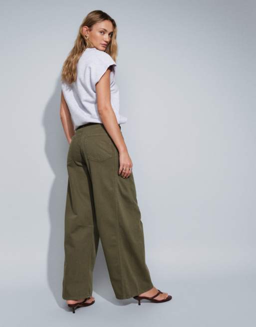 ASOS DESIGN jeans barrel leg con fiocco color kaki, 2 di 5