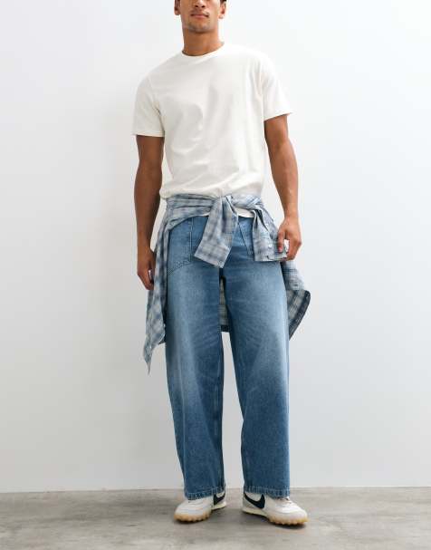 ASOS DESIGN jeans barrel w jasnoniebieskim odcieniu z kieszeniami cargo i efektem vintage - view 1