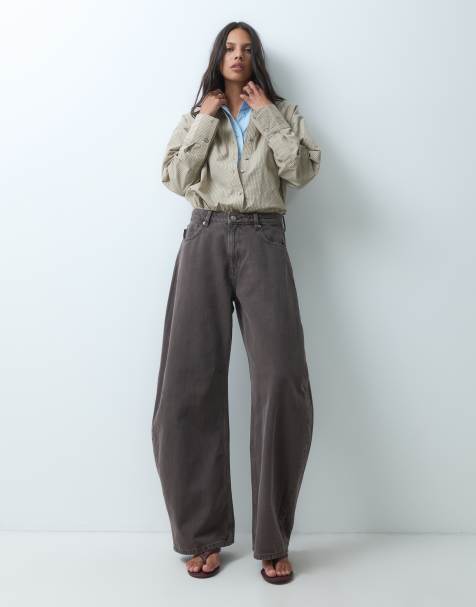 ASOS DESIGN jeans barrel z kokardą w kolorze espresso - view 1
