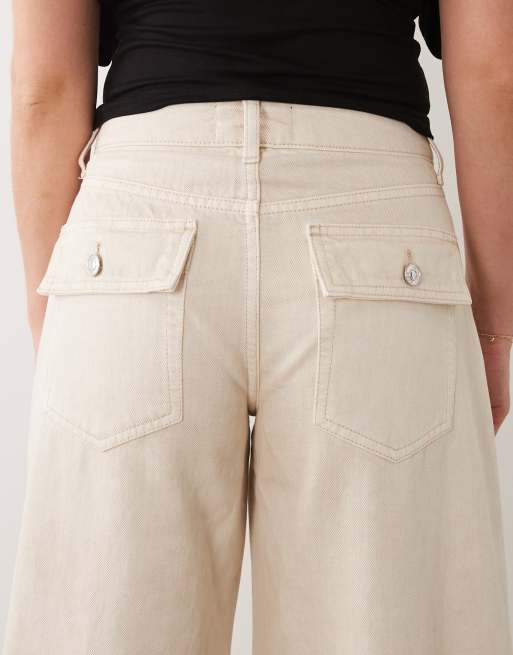 ASOS DESIGN jeans barrel z patkami kieszeni w kolorze ecru, 4 z 5