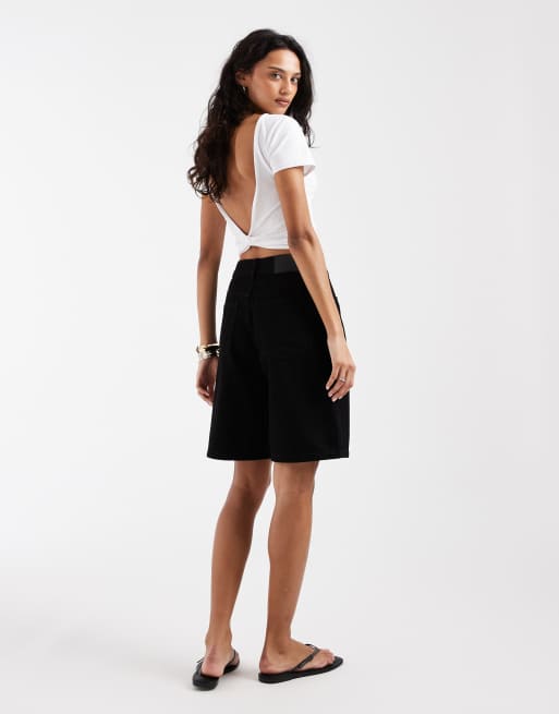 ASOS DESIGN – Jeans-Bermudashorts in Schwarz, 2 von 5