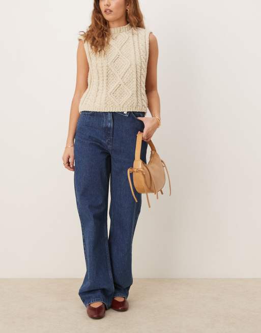 ASOS DESIGN - Jeans blu medio con fascia in vita a portafoglio