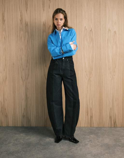 ASOS DESIGN high waisted barrel leg jeans in gray tonal wash