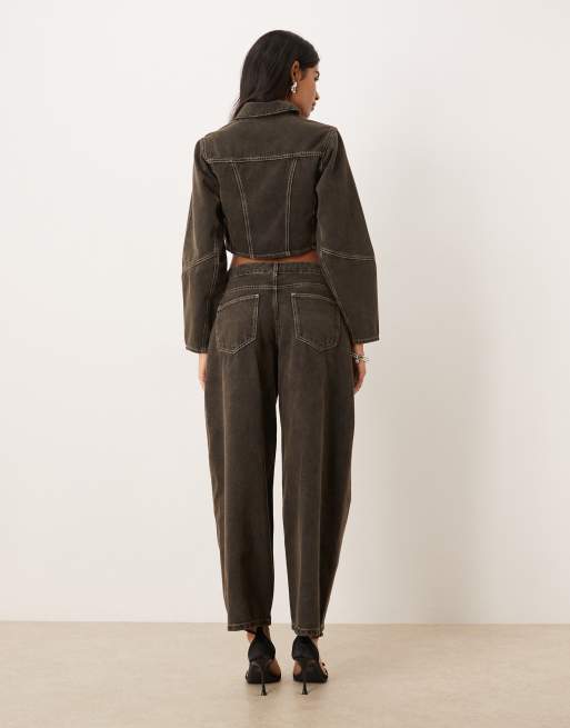 ASOS DESIGN - Jeans bombati a vita bassa marroni in coordinato, 2 di 5