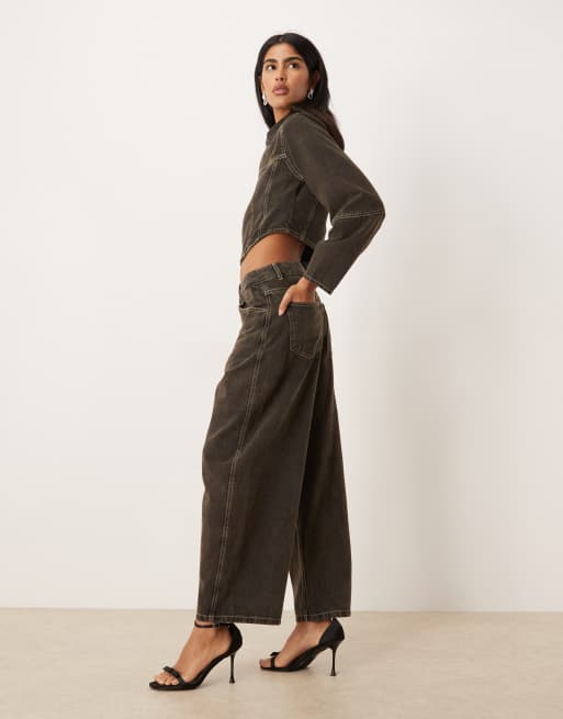 ASOS DESIGN - Jeans bombati a vita bassa marroni in coordinato, 3 di 5