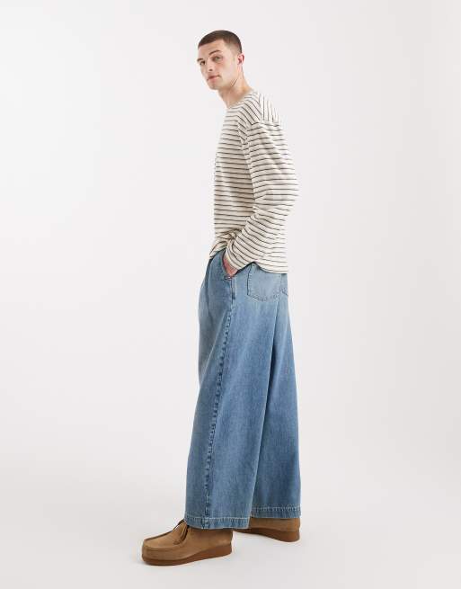 ASOS DESIGN - Jeans bombati blu lavaggio medio con pieghe, 2 di 5
