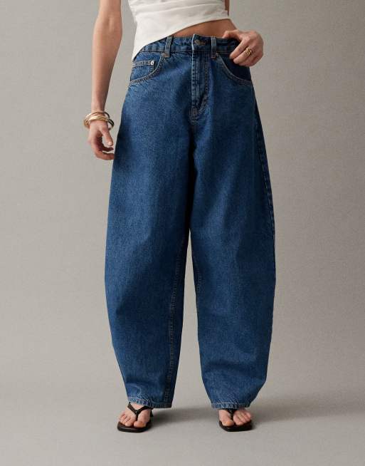 ASOS DESIGN - Jeans bombati blu medio a vita alta, 3 di 7