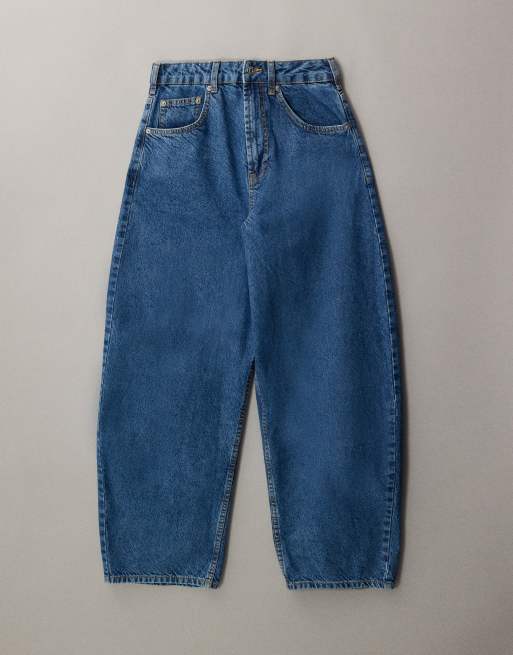 ASOS DESIGN - Jeans bombati blu medio a vita alta, 5 di 7