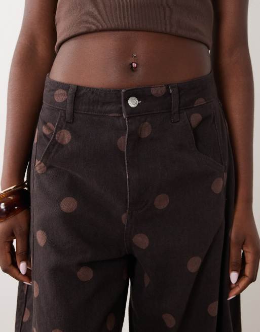 ASOS DESIGN - Jeans bombati color cioccolato a pois, 5 di 5