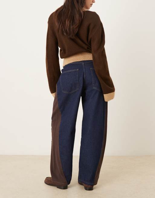 ASOS DESIGN - Jeans bombati color indaco con pannelli laterali in tessuto a coste, 3 di 5