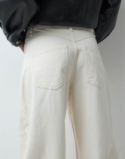 ASOS DESIGN - Jeans bombati écru con cuciture curve, 4 di 5
