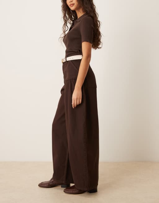 ASOS DESIGN - Jeans bombati marroni arricciati, 2 di 5