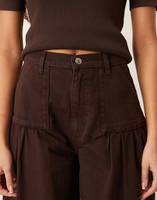 ASOS DESIGN - Jeans bombati marroni arricciati, 5 di 5