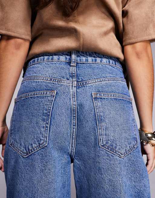 ASOS DESIGN - Jeans bombati slim a vita alta blu medio scuro, 5 di 5