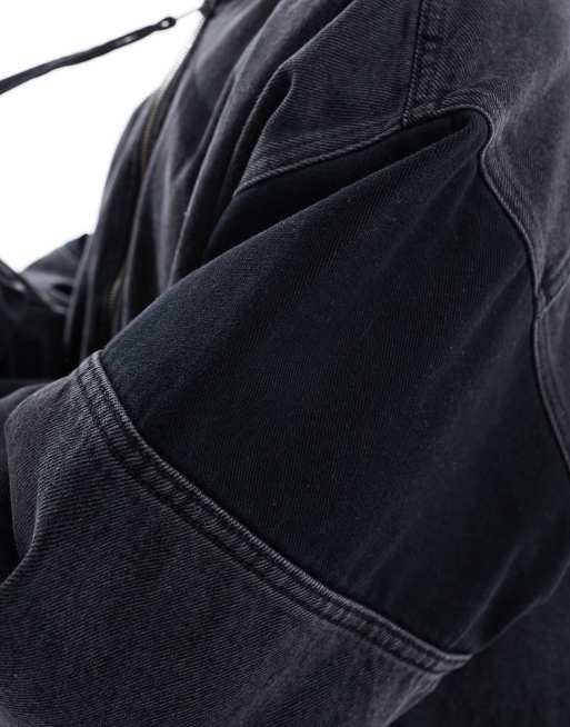 ASOS DESIGN – Jeans-Bomberjacke in verwaschenem Schwarz mit Oversize-Schnitt und Schulterdetail, 3 von 4