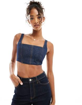 ASOS DESIGN - Jeans-Bustier in Indigoblau