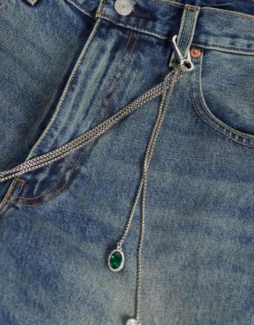 ASOS DESIGN jeans chain with emerald stone in silver, 2 of 3