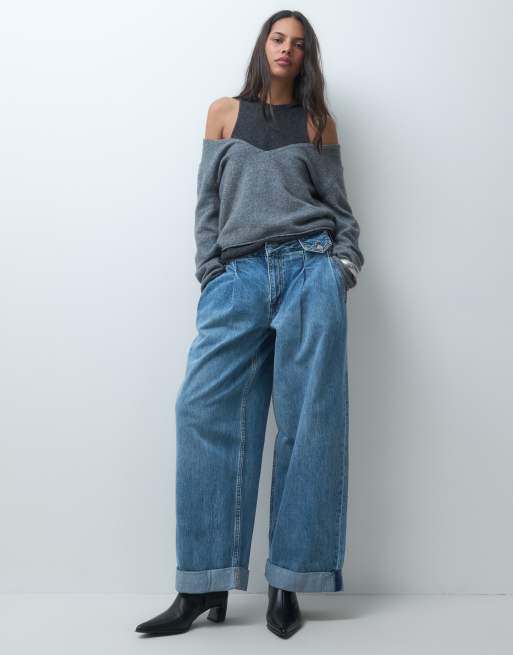 ASOS DESIGN jeans con dettaglio tasca anni '80 in lavaggio chiaro blu, 1 di 5