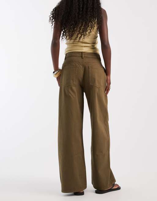 ASOS DESIGN jeans con piega frontale a ferro di cavallo in khaki, 3 di 5