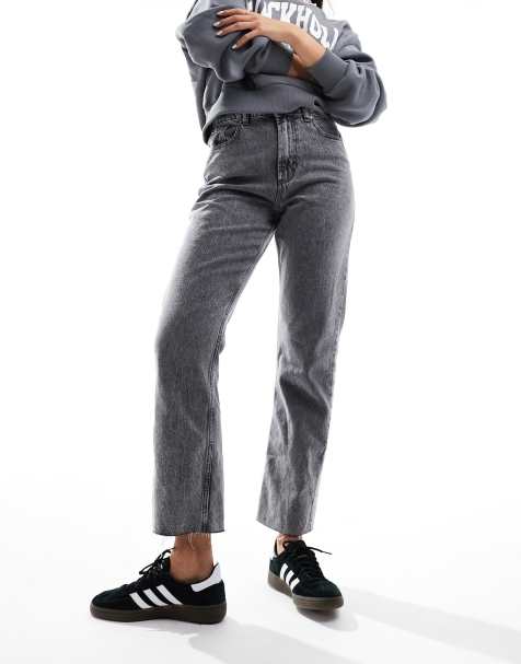 ASOS DESIGN - Jeans cropped dritti grigio chiaro a vita medio alta - view 1