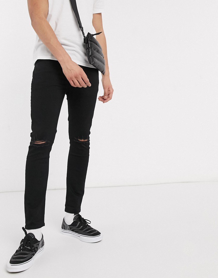 ASOS DESIGN - Jeans cropped super skinny lavaggio nero con strappi