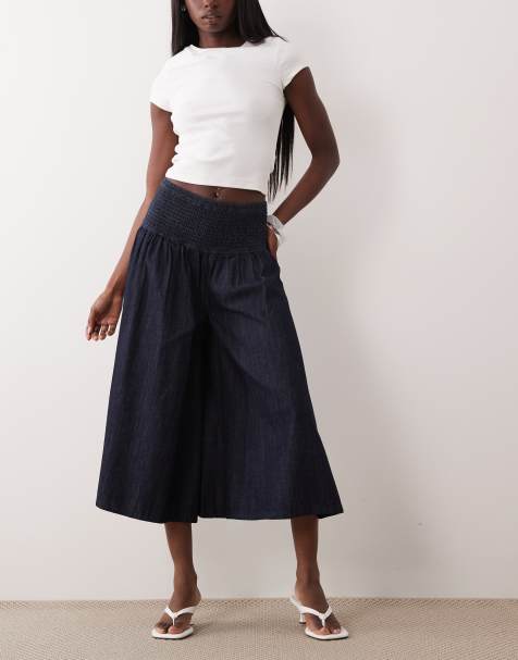 ASOS DESIGN - Jeans culotte in denim indaco con fascia in vita arricciata - view 1